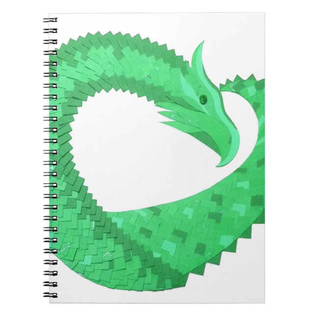 Green heart dragon on white notebook (Front)