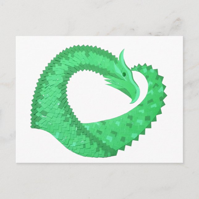 Green heart dragon on white postcard (Front)