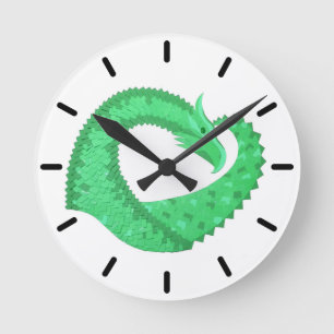 Green heart dragon on white round clock