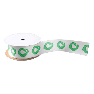 Green heart dragon on white satin ribbon