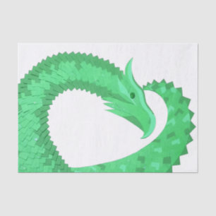 Green heart dragon on white tissue paper