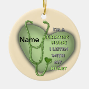 Green heart Geriatric Nurse Ceramic Tree Decoration