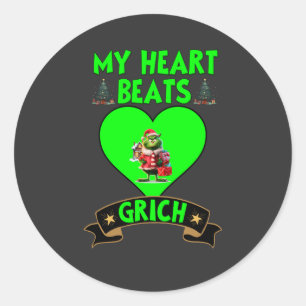 Green Heart Grinch Christmas Love Festive Holiday Classic Round Sticker