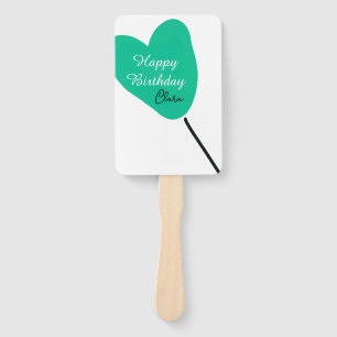 Green heart happy birthday white black balloon kid hand fan