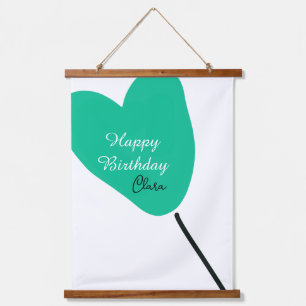 Green heart happy birthday white black balloon kid hanging tapestry