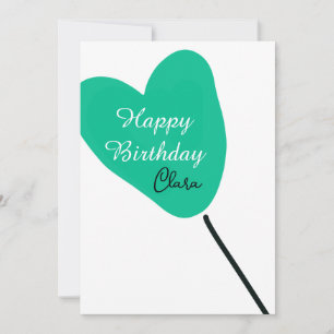 Green heart happy birthday white black balloon kid invitation