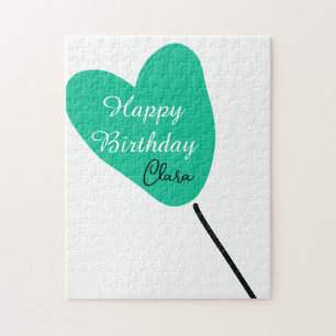 Green heart happy birthday white black balloon kid jigsaw puzzle