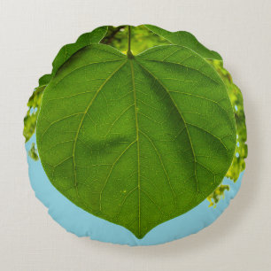Green Heart Leaf Photo Round Cushion