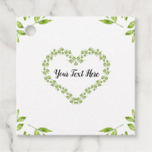 Green Heart Leaves Shabby Chic Greenery Wedding Favour Tags