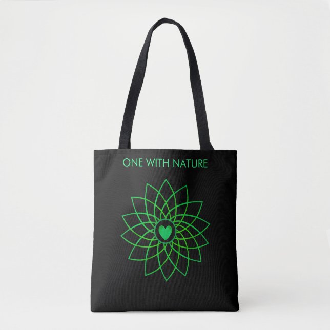 Green Heart Mandala on Black Tote Bag (Front)