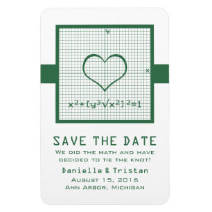 Green Heart Math Graph Save the Date Magnet