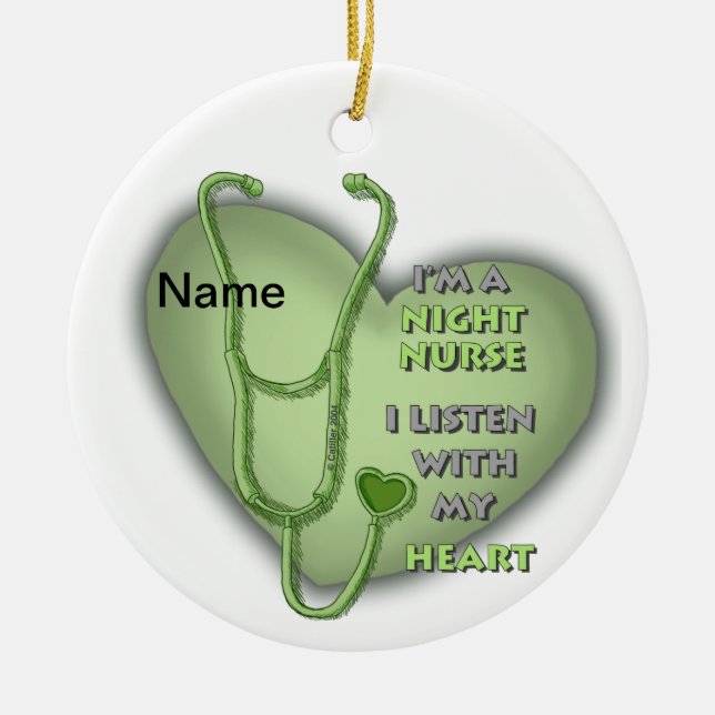 Green Heart Night Nurse Ceramic Tree Decoration (Front)