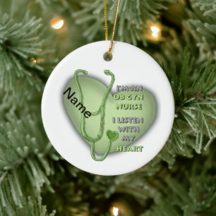 Green Heart ObGyn Nurse Ceramic Tree Decoration