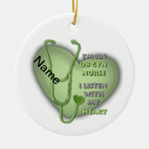 Green Heart ObGyn Nurse Ceramic Tree Decoration