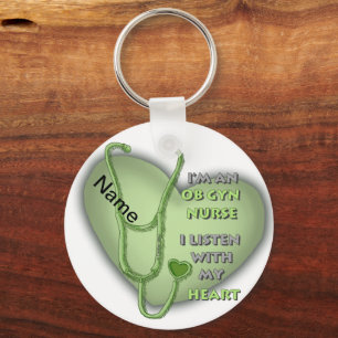 Green Heart ObGyn Nurse Key Ring