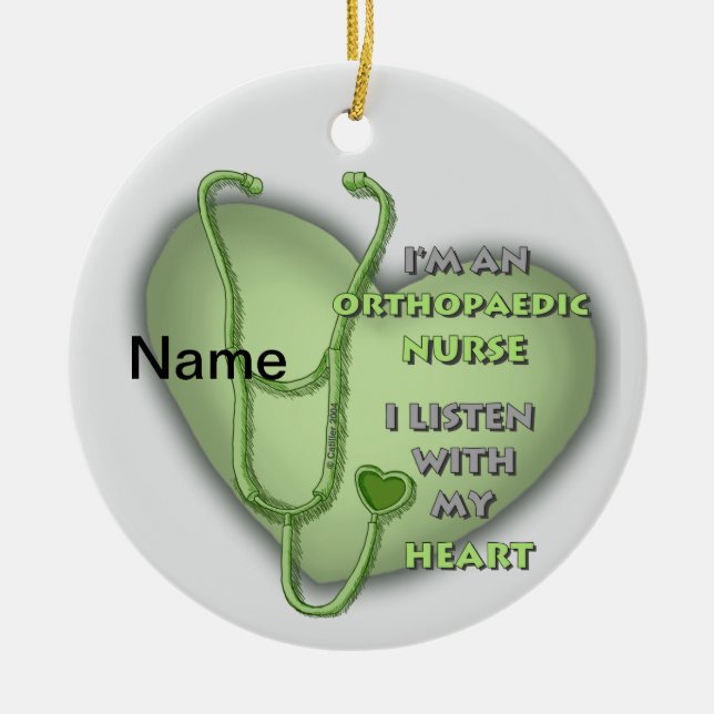 Green Heart Orthopaedic Nurse Ceramic Tree Decoration (Front)