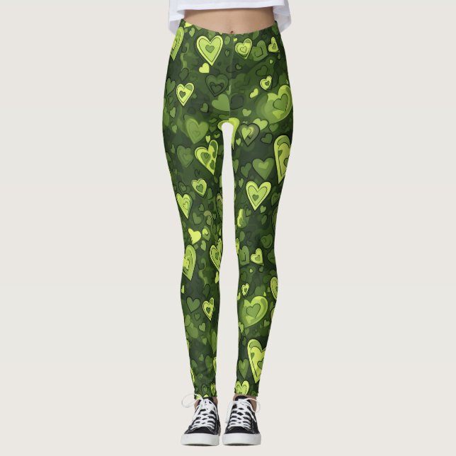 Green Heart Pattern Leggings (Front)