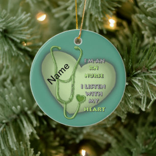 Green Heart RN Registered Nurse Ceramic Tree Decoration