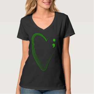 Green Heart Semicolon Mental Health Awareness For  T-Shirt