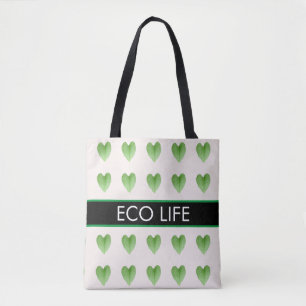 Green Heart Shape Leaf Pattern on Beige Tote Bag