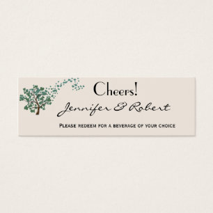 Green Heart Tree on Ivory Wedding Drink Ticket