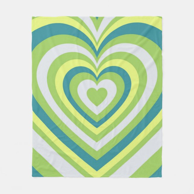 Green Heart Whimsical Valentine’s Day Gift Couple Fleece Blanket (Front)