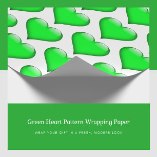 Green Heart White Wrapping Paper