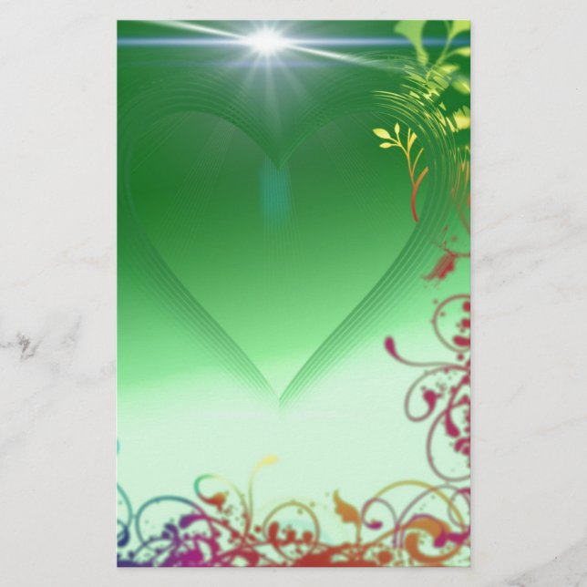 Green Heart with Frilly Border Stationery (Front)
