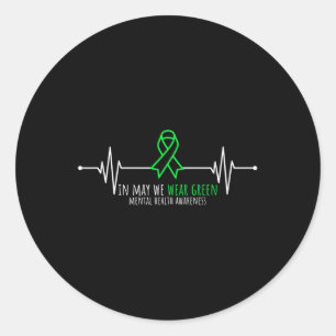 Green Heartbeats Ribbon Mental Health Awareness Mo Classic Round Sticker