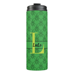 Green Hearts Custom Monogram and Name Thermal Tumbler