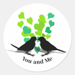 Green Hearts Love Birds Valentine Classic Round Sticker