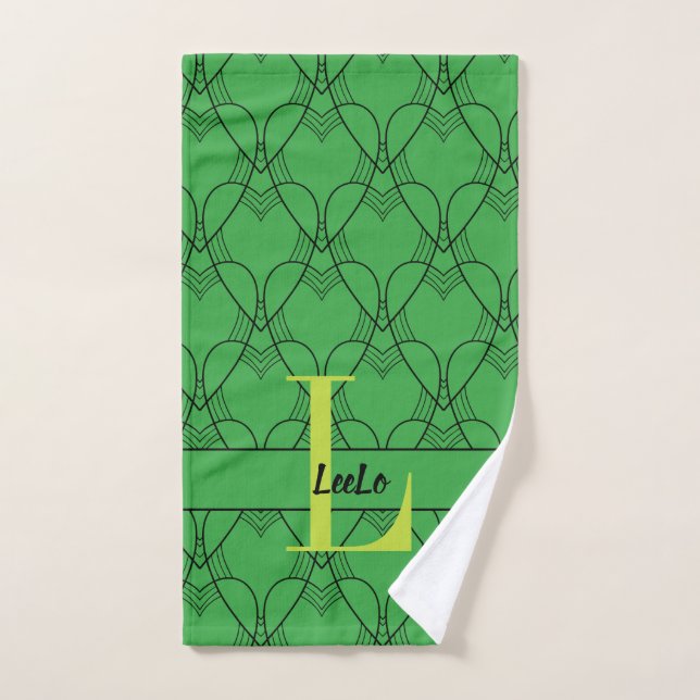 Green Hearts Monogram and Name Pickleball Sweat Hand Towel (Hand Towel)