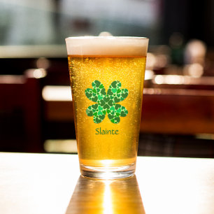Green Hearts Shamrock Personalised Glass