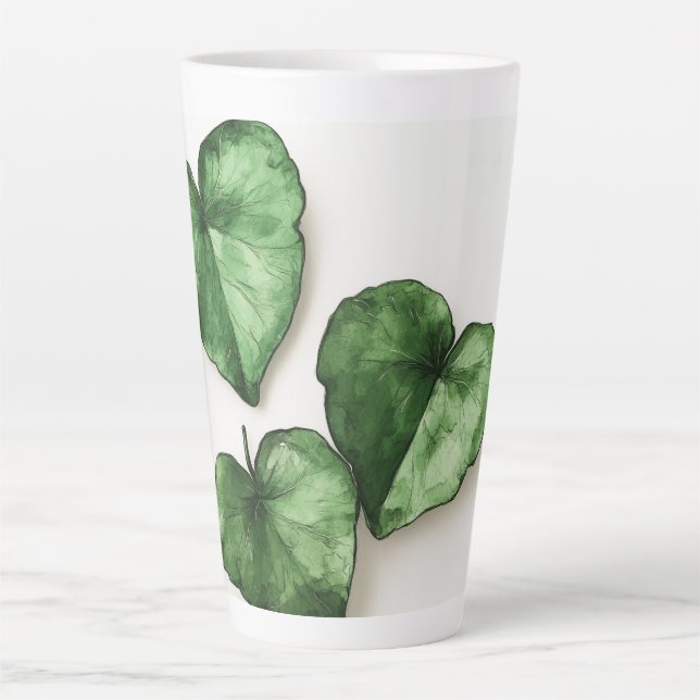 Green Hearts Watercolour Digital Art Latte Mug (Front)