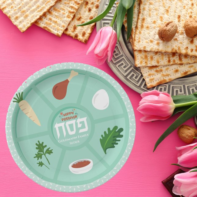 Green Hebrew Pesach Passover Seder  Paper Plate (Creator Uploaded)