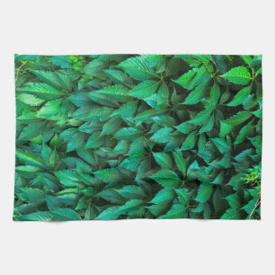 green hedge background parthenocissus pattern text tea towel