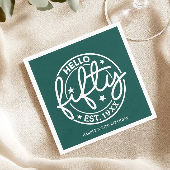 Green Hello Fifty 50th Birthday Napkin (Creator Uploaded)