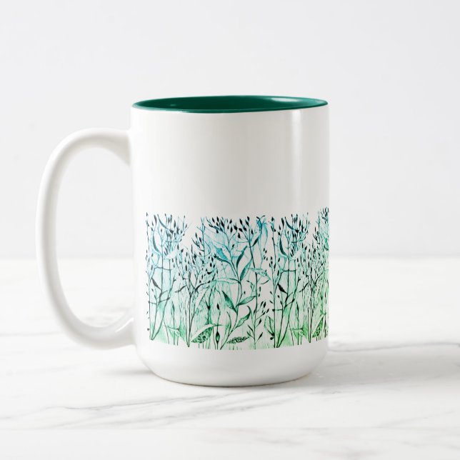 Green herbs and leaves Two-Tone coffee mug (Left)
