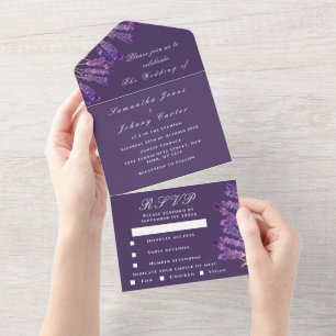 Green Herbs Watercolor Purple Lavender Wedding   All In One Invitation
