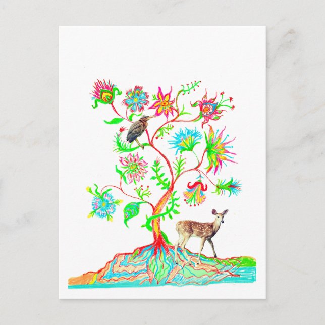 Green Heron and Deer Postcard (Front)