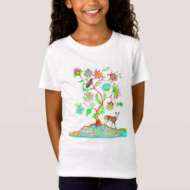 Green Heron and Deer T-Shirt (Front)