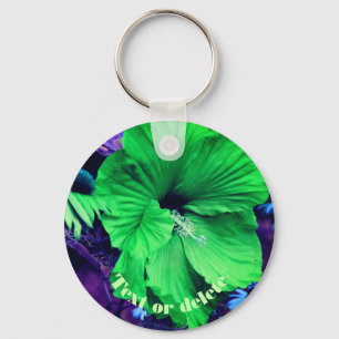 Green Hibiscus Abstract Flower Personalized Key Ring