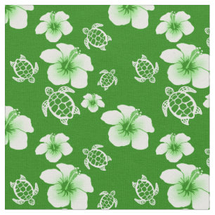 Green Hibiscus Honu Hawaiian Fabric