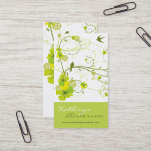 Green Hibiscus Swallow Birds Elegant Floral Garden Business Card