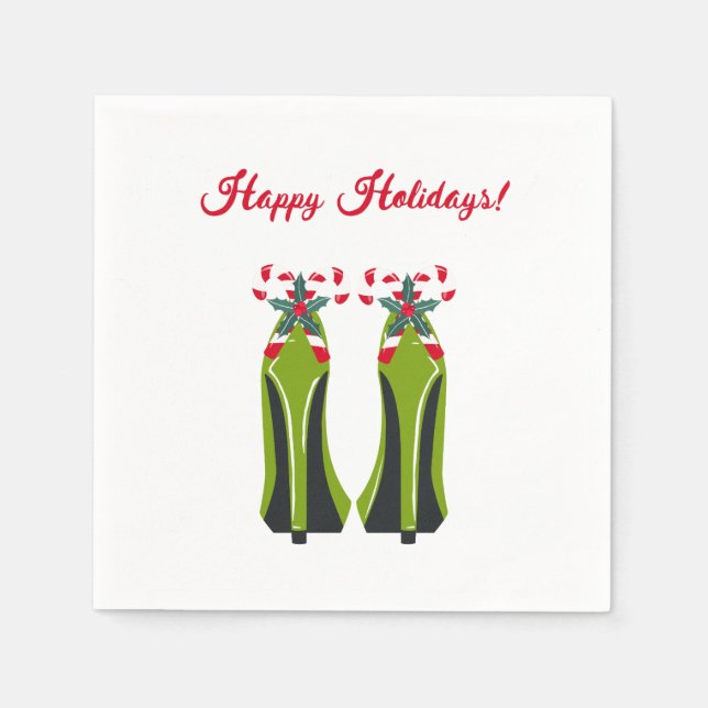 Green High Heels with Candy Canes Napkin (Front)