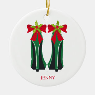 Green High Heels with Christmas Bows Ceramic Tree Decoration