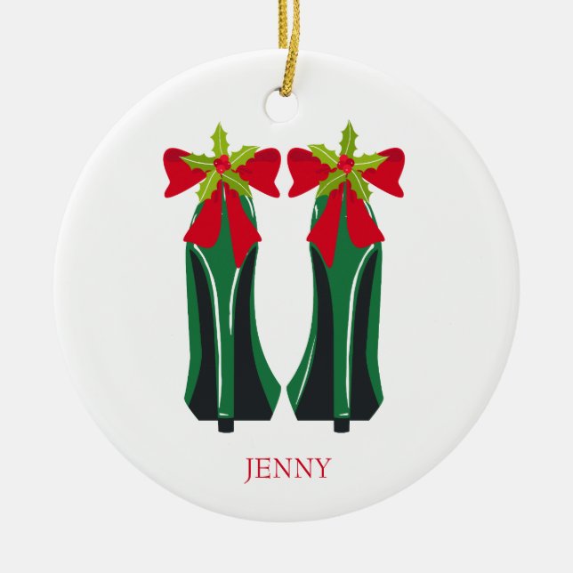 Green High Heels with Christmas Bows Ceramic Tree Decoration (Front)