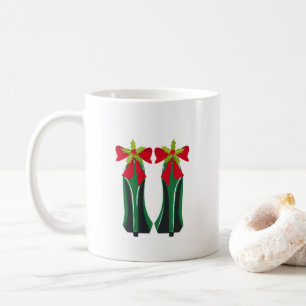 Green High Heels with Christmas Bows Coffee Mug