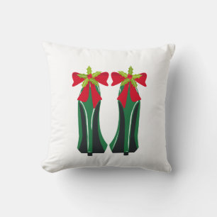 Green High Heels with Christmas Bows Cushion