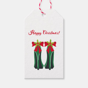 Green High Heels with Christmas Bows Gift Tags